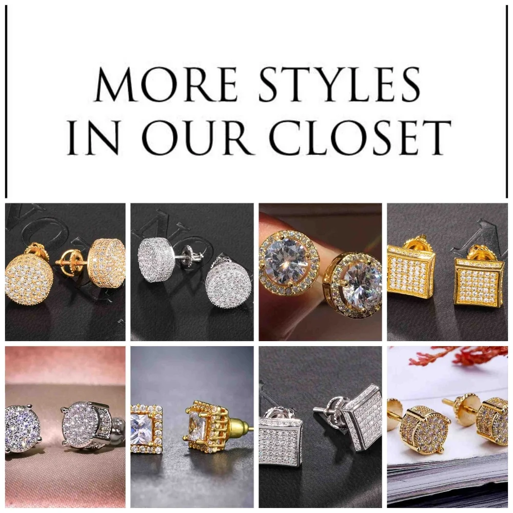 *NEW!* 14K Mens Micropave Earrings - Picture 7 of 8